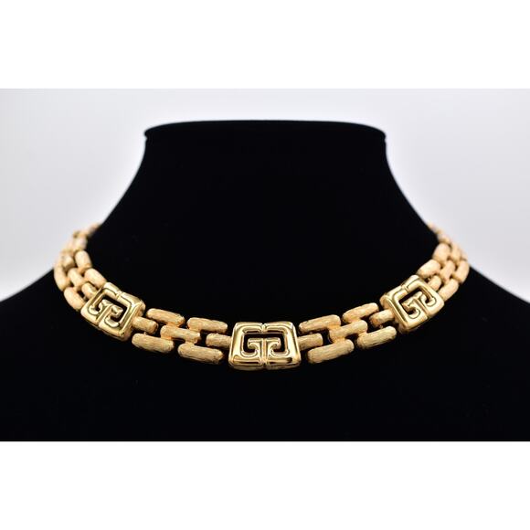 Givenchy Vintage Collar Necklace Logo Brushed Gold Linked Chain Signed 80s BinBC - Picture 1 of 12
